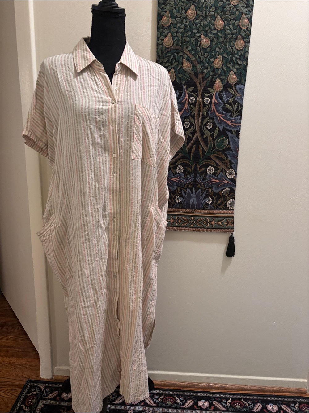 Easel Oversized Striped Button Up Maxi T-Shirt Dress M